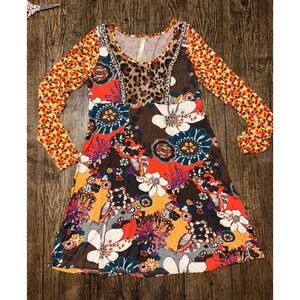 Uncle Frank Anthropologie women's  Dress Cheetah Retro Multicolor Floral Size S
